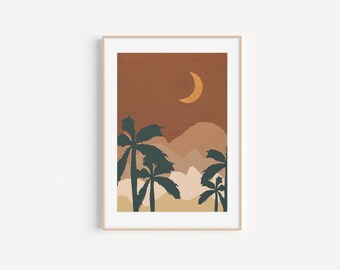DIGITAL DOWNLOAD, Palm Tree Night, Printable Print, Drawing, Digital Artwork, Wall Decor, Palm Tree, Desert Vibe, Desert Print, Boho Print