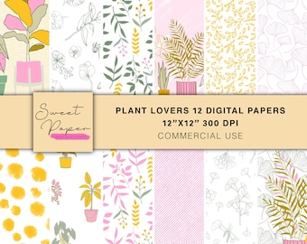 12 Plant Lovers Digital Papers, spring colors Digital Papers, Digital Patterns Backgrounds, Digital Paper Pack, Scrapbooking Digital Paper