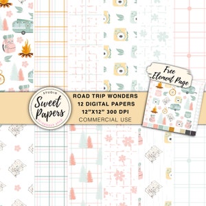 Pack de 12 albums de scrapbooking, arrière-plans sur le thème du voyage pour album de souvenirs de vacances, agenda, journal, fabrication de cartes, papiers numériques