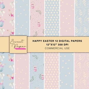 12 digitale paaspapieren, digitaal papier konijn, patronen achtergronden, plakboekpapier, digitaal papierpakket, plakboekpapier, roze/blauw