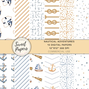 12 Wasserabenteuer Digitale Papiere, Reise, Ozean, Maritim, Strand, Strandurlaub, Boot, Anker Meer, Meer, Scrapbook Papier