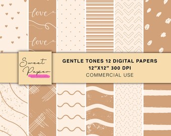 12 Boho Gentle Tones Digital Papers, Neutral Digital Papers, Digital Patterns Backgrounds, Digital Paper Pack, Scrapbooking Digital Paper