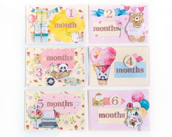 Baby milestone cards - Themed Baby Girl Pocket Cards/Journaling Cards/Project Life Cards - Set of 12 - 4"x 6" - baby monthly cards
