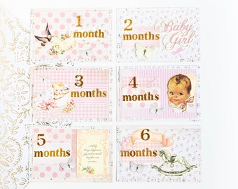 Baby milestone cards - Themed Baby Girl Pocket Cards/Journaling Cards/Project Life Cards - Set of 12 - 4"x 6" - baby monthly cards