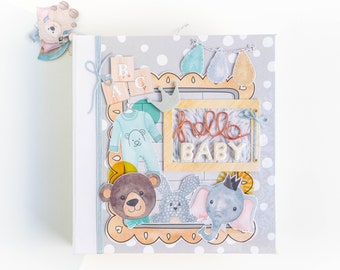 Baby Boy Photo Album, Animal Decorations, First Year, Journal, Baby Journal, Baby Themed, Baby boy Customized, Baby Boy Gift Photo Album