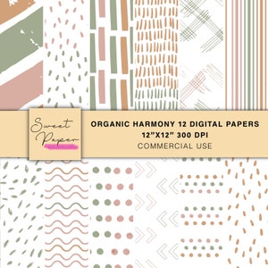 12 Organic Harmony Digital Papers, Neutral Digital Papers, Digital Patterns Backgrounds, Digital Paper Pack, Scrapbooking Digital Paper
