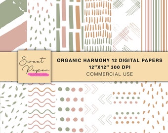 12 Organic Harmony Digital Papers, Neutral Digital Papers, Digital Patterns Backgrounds, Digital Paper Pack, Scrapbooking Digital Paper