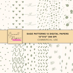 12 Sage Patterns Digital Papers, Neutral Digital Papers, Digital Patterns Backgrounds, Digital Paper Pack, Scrapbooking Digital Paper