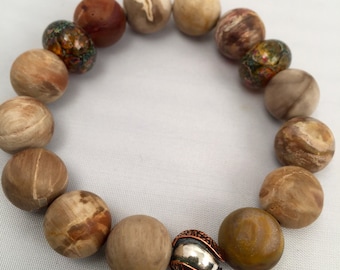 Matte Wood Opalite Bracelet with Handblown Glass Beads