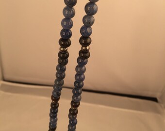 Unisex Dumertiorite and Bone Necklace with Oxidized Sterling Silver