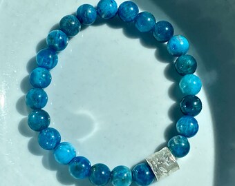 Apatite and textured Fine Silver Bracelet