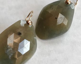 Rose Cut Natural Green Sapphire Earrings