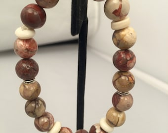 Birds Eye Agate Bracelet with Sterling Silver and Bone