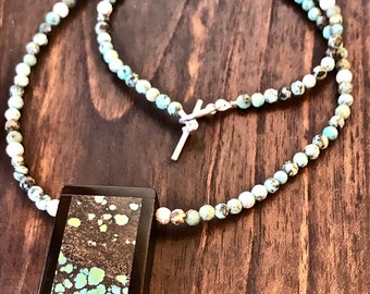 African Turquoise and Dragon Skin Turquoise with Sterling Silver Necklace