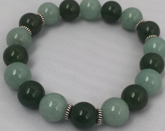 Aventurine and Nephrite Jade Bracelet with Sterling Silver Accents