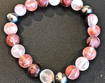 Red Quartz and Oxidized Sterling Silver Bracelet
