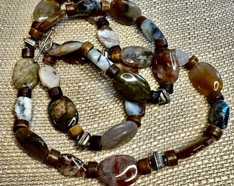 Chalcedony Bone and Fine Silver Long Necklace