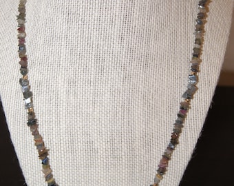 Natural Untreated Montana Sapphire Chips and Cube Silver Sapphire Necklace with 14K Yellow Gold Accents and 22K Clasp