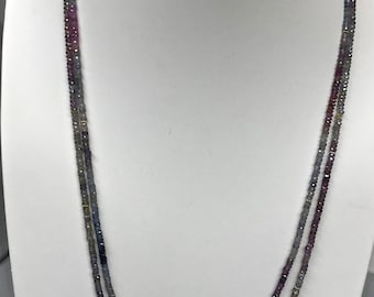 Natural Sapphire Long Double Strand Necklace with 18K Yellow Gold  Accents and 14K Yellow Gold Clasp