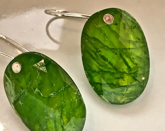 Chrome Diopside and Mother of Pearl Doublet and Sterling Silver Earrings