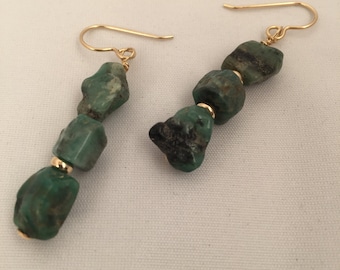 Natural Rough Tumbled Emerald Earrings