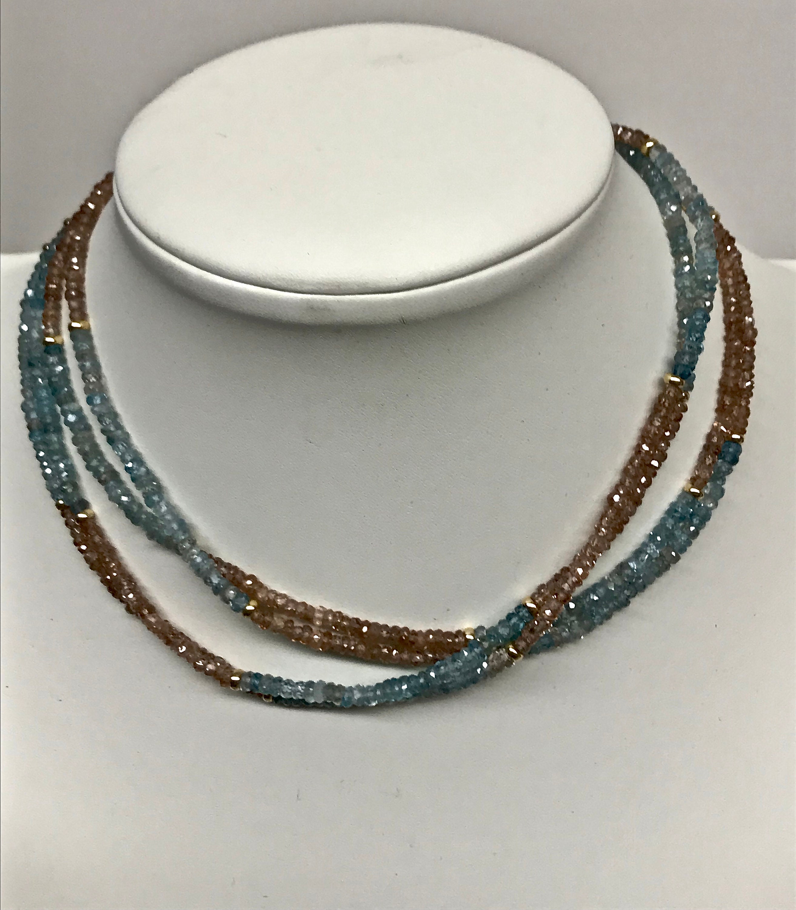 Long Double Strand Natural Blue and Brown Zircon Necklace With Etsy