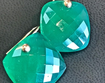 Rose Cut Green Onyx and Gold Earrings