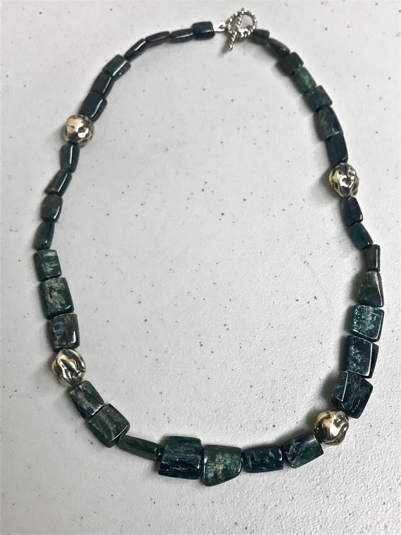 Teal Kyanite Large Smooth Triangular Barrel Bead Necklace With - Etsy
