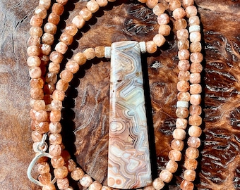 Sunstone and Stardust Sterling Silver Necklace with Laguna Lace Agate Pendant