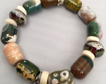 Ocean Jasper Bracelet with Handblown Glass Beads and Sterling Silver