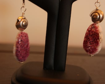 Spiny Purple Oyster Shell and Fine Silver "Shell" Coil Beads Earrings