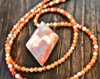Carnelian and Cherry Blossom Agate Necklace with Sterling Silver