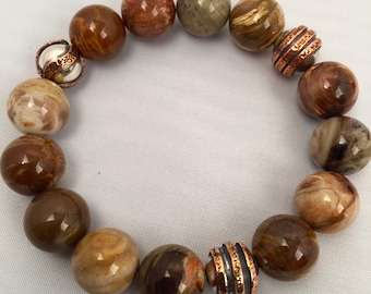 Rainbow Wood Opalite Bracelet with Sterling Silver and Copper Accents