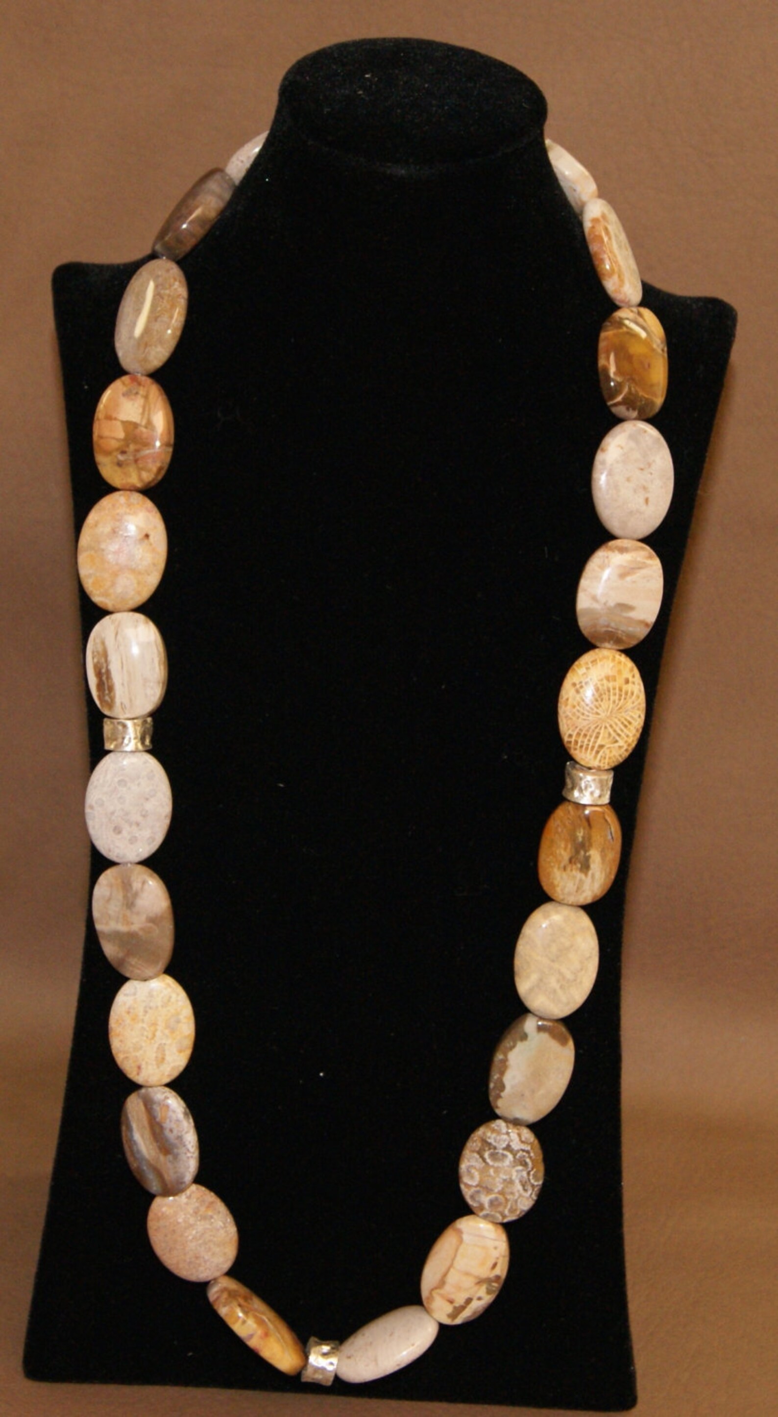 Petrified Wood and Fossil Coral Necklace With Brushed Sterling Etsy