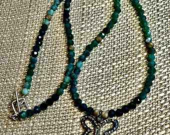 Paraiba Tourmaline and Sterling Silver Necklace with Diamond Pendant