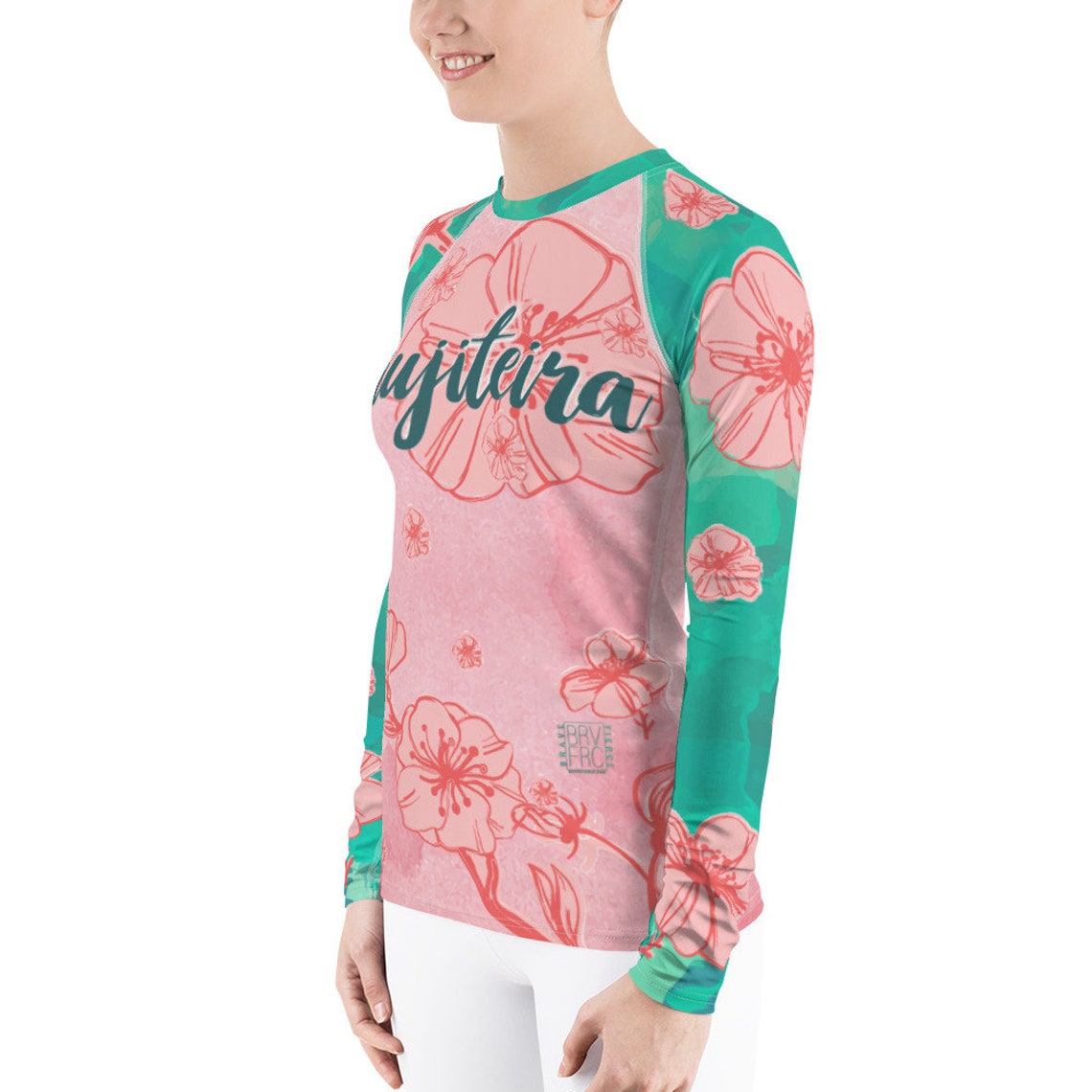 Jiujiteira Jiu Jitsu Rash Guard A Female Jiu Jitsu, Blue Teal Pink Cherry Blossoms BJJ Women's