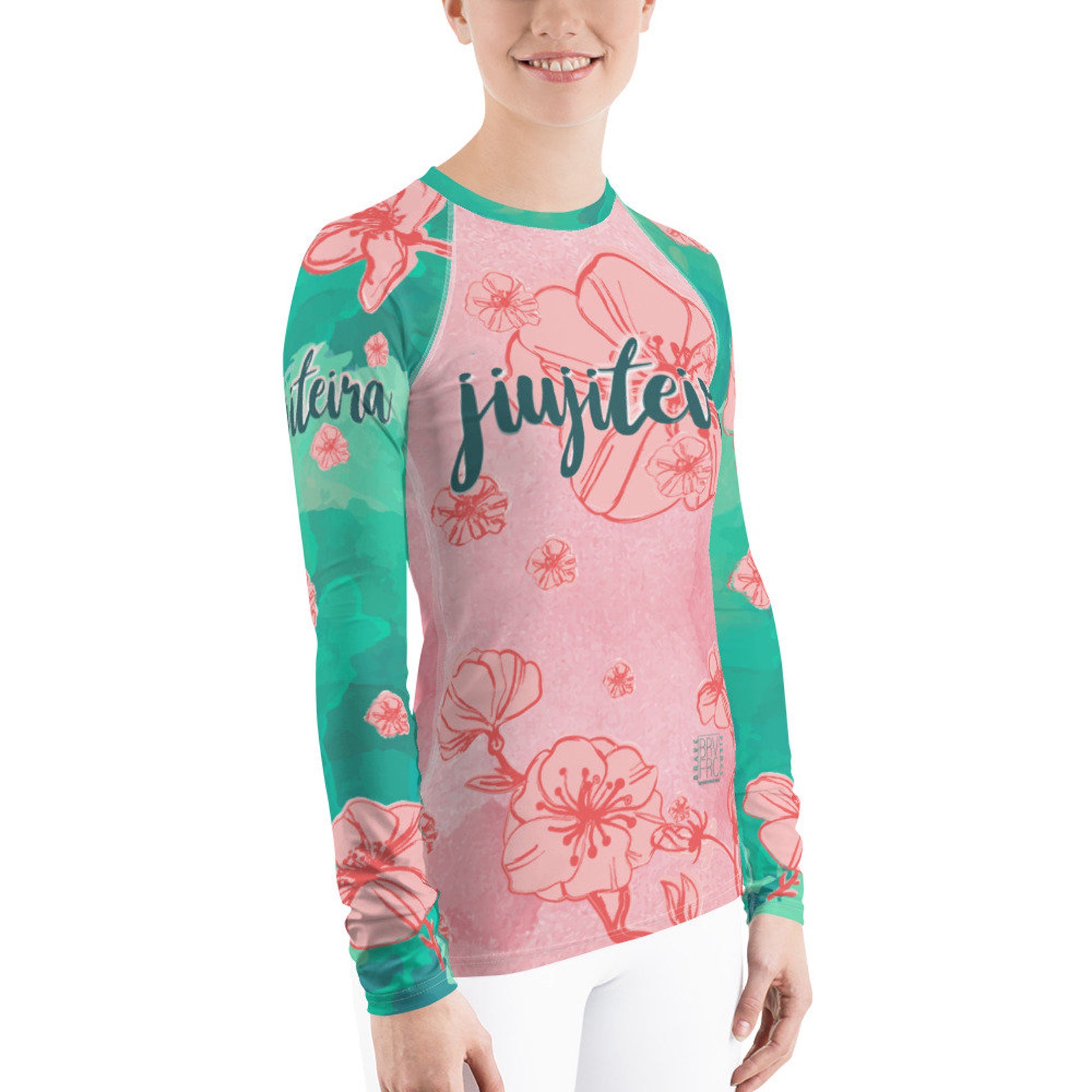 Jiujiteira Jiu Jitsu Rash Guard A Female Jiu Jitsu, Blue Teal Pink