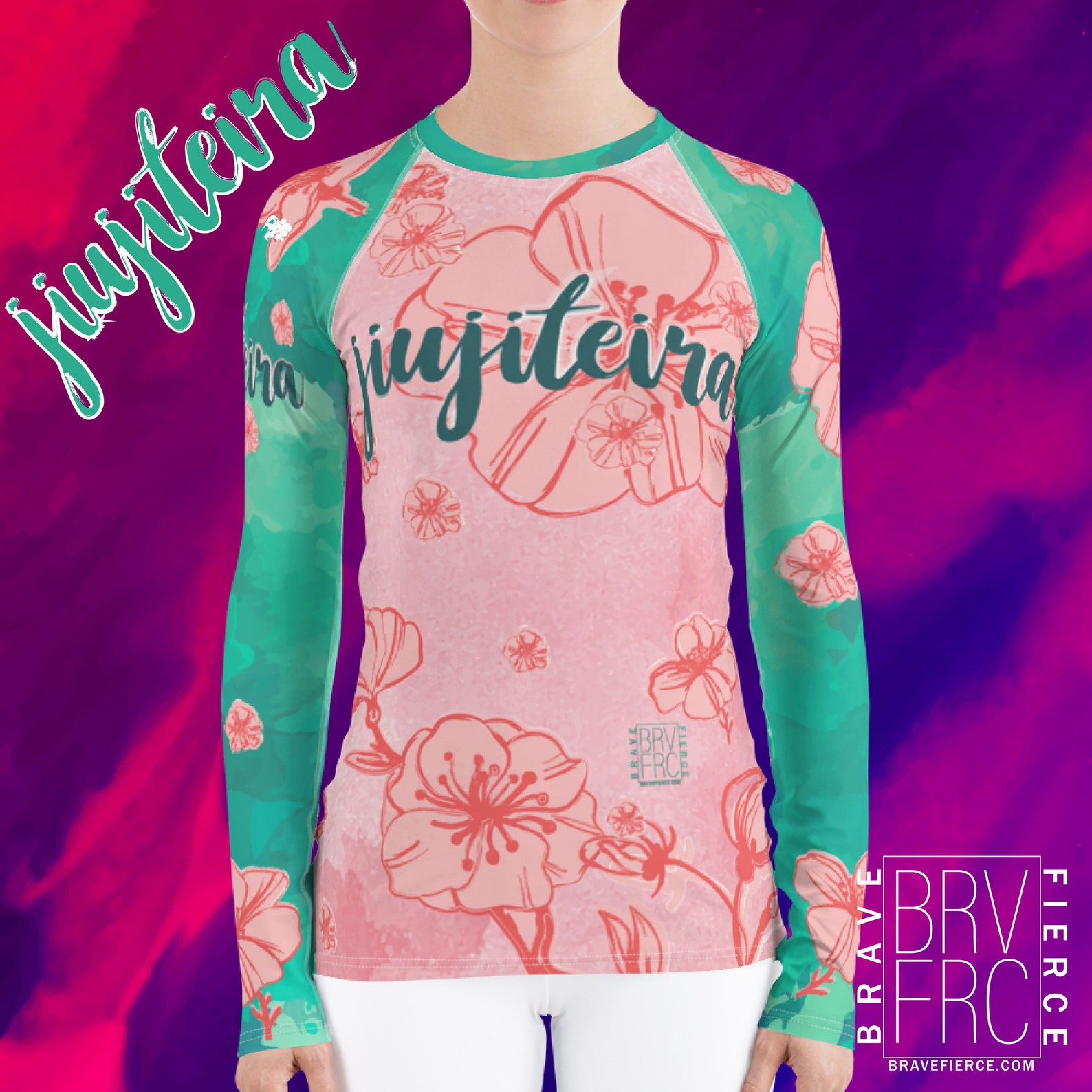 Jiujiteira Jiu Jitsu Rash Guard A Female Jiu Jitsu, Blue Teal Pink Cherry Blossoms BJJ Women's