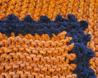 Blanket - Hand Knit Orange and Black Autumn Fall Halloween Samhain Throw in Super Soft Yarn