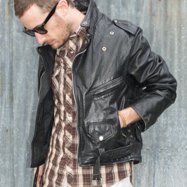 CLEARANCE PRICE Black Leather Motorcycle Jacket - (M/L)