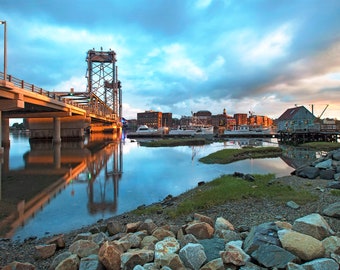 Photo Print, Badgers Island, Kittery Maine, Seacoast Photography, Memorial Bridge, Sunset, Portsmouth, New England, NH, Nautical Home Decor