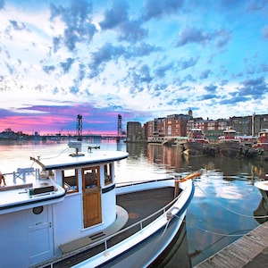 Photo Print, Portsmouth Harbor Sunrise, Seacoast Photography, New Hampshire, Boats, New England, NH, Nautical Home Decor