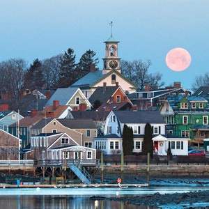Photo Print, Portsmouth New Hampshire, Seacoast Photography, South End, Full Moon, New England, Nautical Home Decor