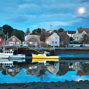 Photo Print, Portsmouth New Hampshire, South End Full Moon, Seacoast Photography, New England, Nautical Home Decor