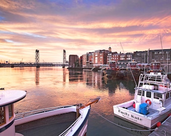 Photo Print, Portsmouth New Hampshire, Seacoast Photography, Sunrise, Harbor, New England, Nautical Home Decor