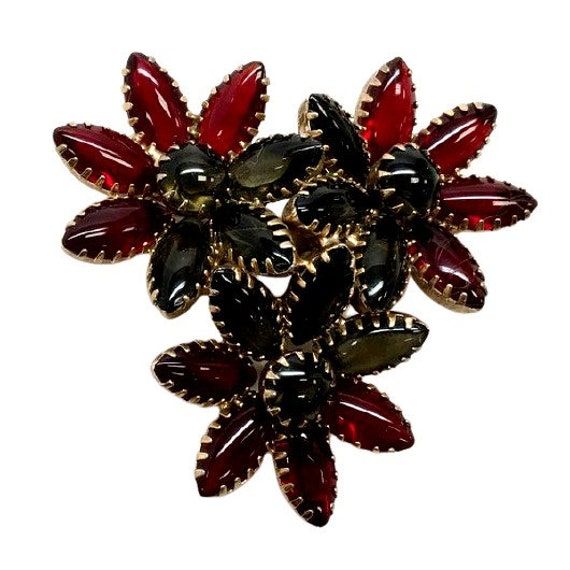 Vintage Red Rhinestone Brooch Pin Triangular Flow… - image 3