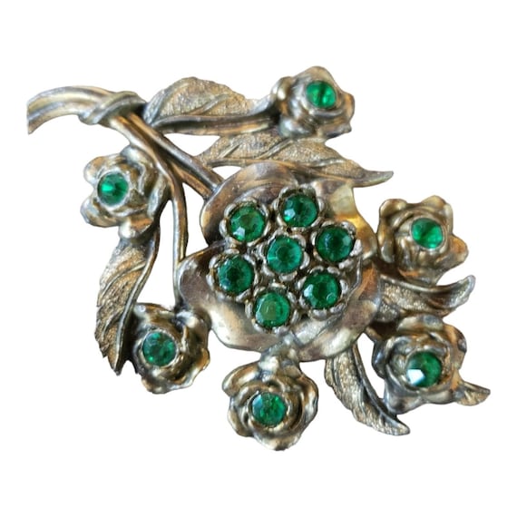 Vintage Little Nemo Green Rhinestone Brooch Flowe… - image 6