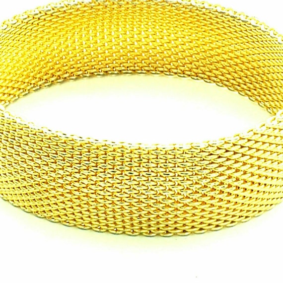 Gold Toned Mesh Bangle Bracelet Vintage - image 8