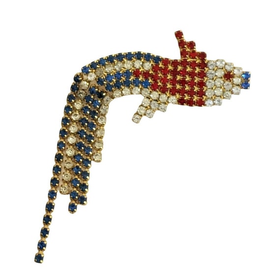 DOROTHY BAUER Fish Brooch Red White Blue Rhinesto… - image 2