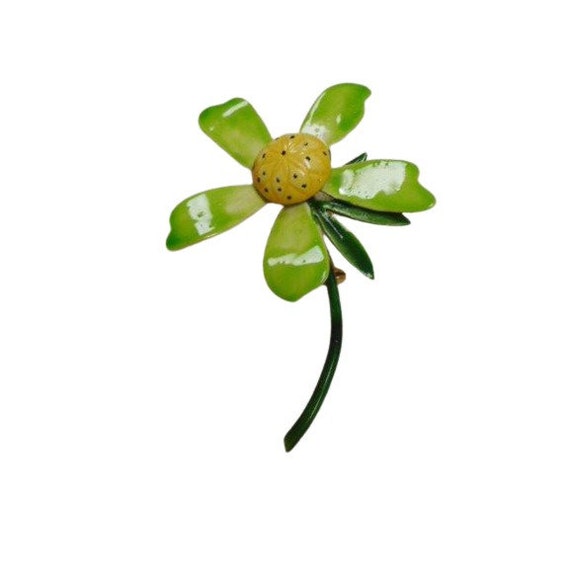 Original by Robert Enamel Flower Brooch Pin Green… - image 8